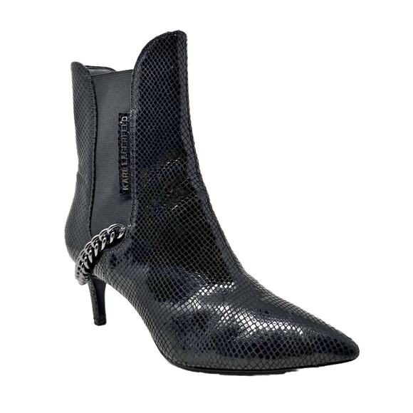 Karl Lagerfeld Paris Bridgitte Ankle Boots Womens 8 M Snake-Embossed Leather - Picture 3 of 16